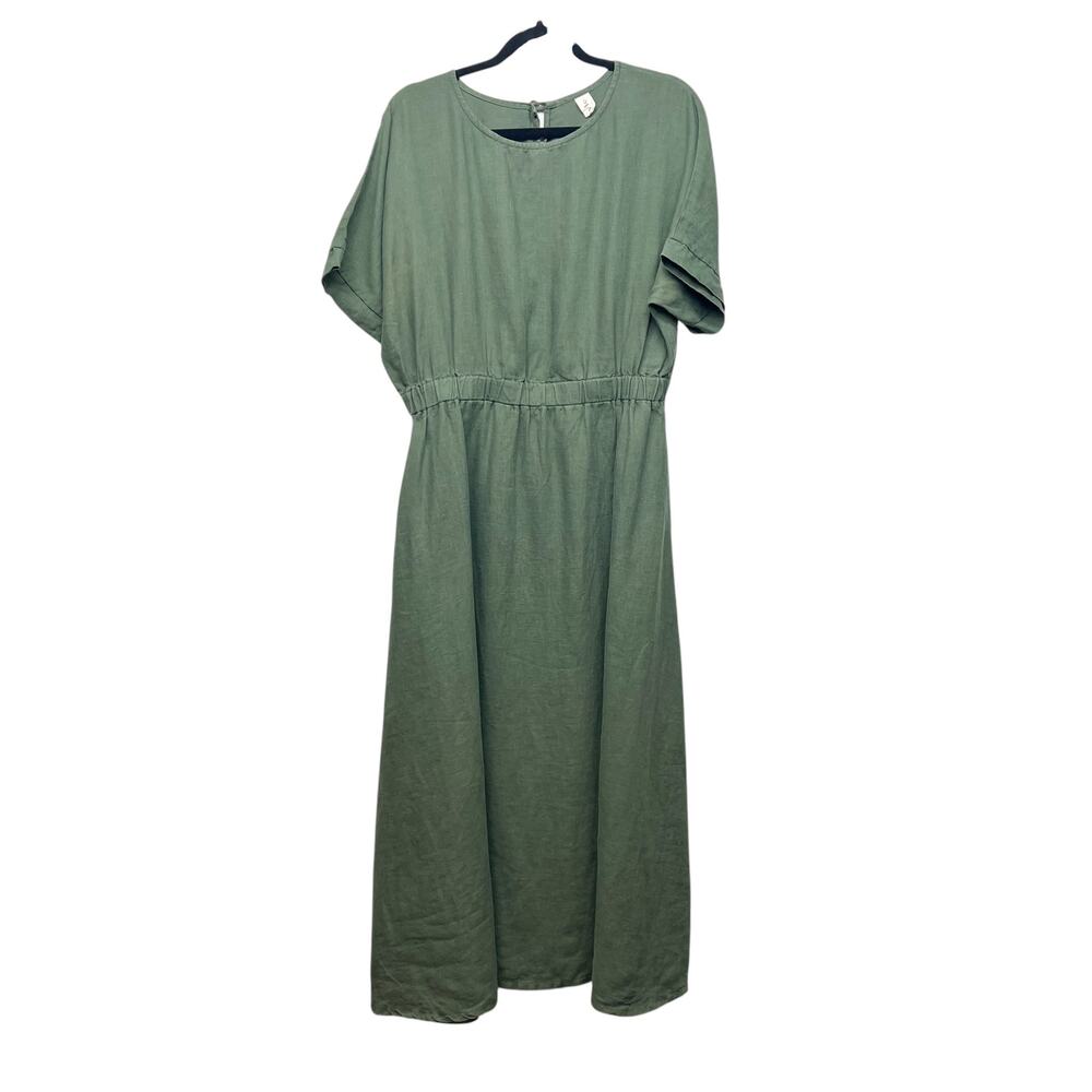 Ylistyle Linen Midi Dress Womens Large High Waist Pockets Beachy Coastal Resort - Picture 2 of 15